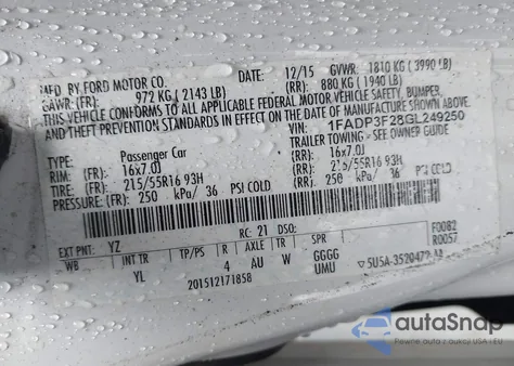 2016 Ford Focus Se from USA, damaged, VIN 1FADP3F28GL249250